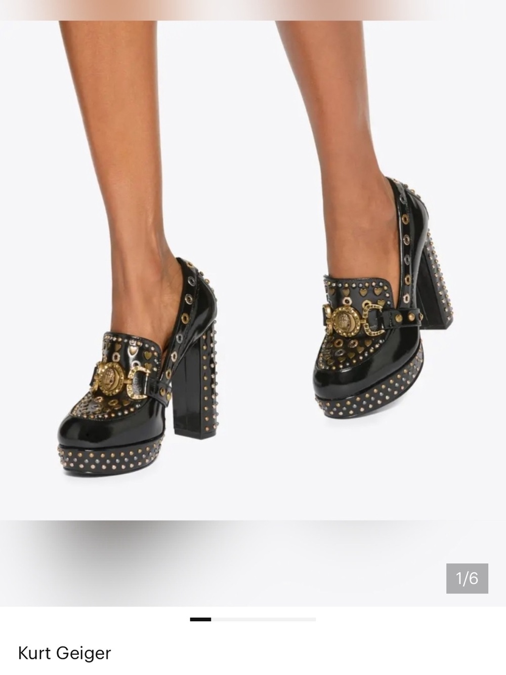 Kurt Geiger Black Studded Patent Leather Platform Mansion Heels US 8 EU 38.5